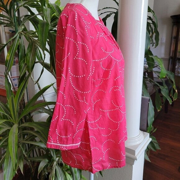 Boden Size 8 Bright Pink Cotton Split Neck Tunic 3/4 Sleeve Crochet Detail EUC - Picture 3 of 7